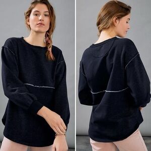 Anthropologie Maeve Exposed Seam Sweatshirt Dark Gray Oversized Pullover Medium